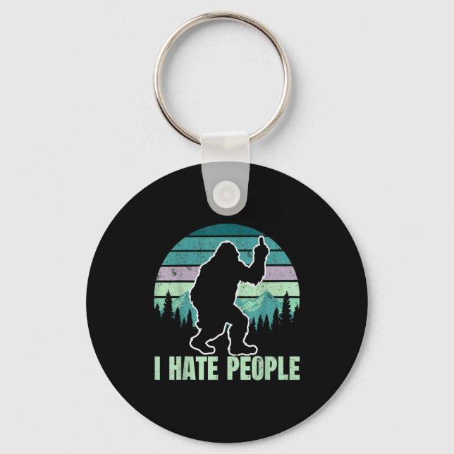 Big Foot I Hate People Middle Finger Sasquatch Ret Key Ring (Front)