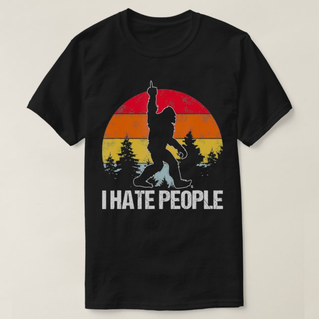 Big Foot I Hate People Middle Finger Sasquatch Ret T-Shirt (Design Front)