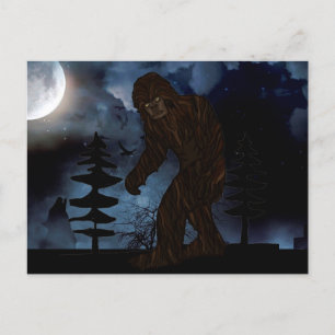 Big Foot or Sasquatch Wolf Howling Full Moon Postcard