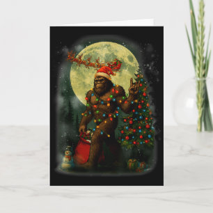 Big Foot Rock On Santa Snowman Christmas Tree Xmas Card