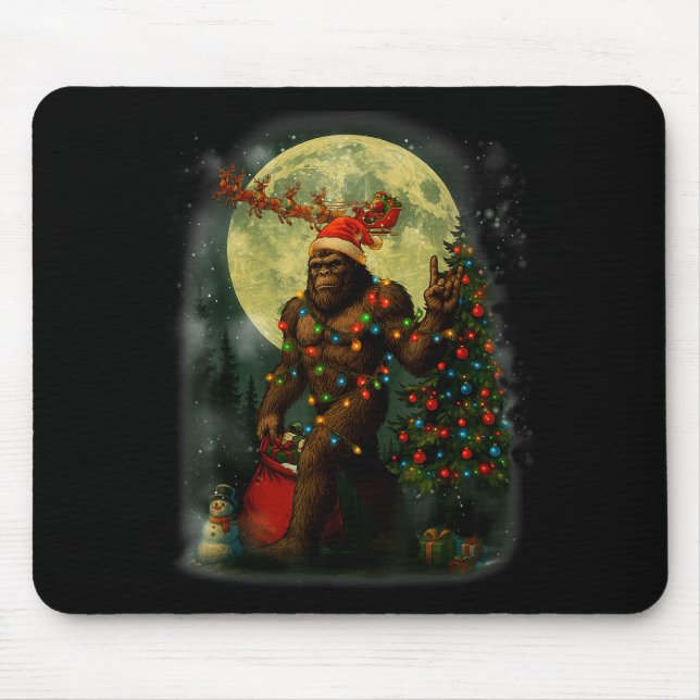 Big Foot Rock On Santa Snowman Christmas Tree Xmas Mouse Pad (Front)