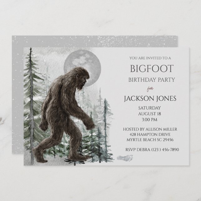 Big Foot/ Sasquatch Birthday Party Invitation (Front/Back)