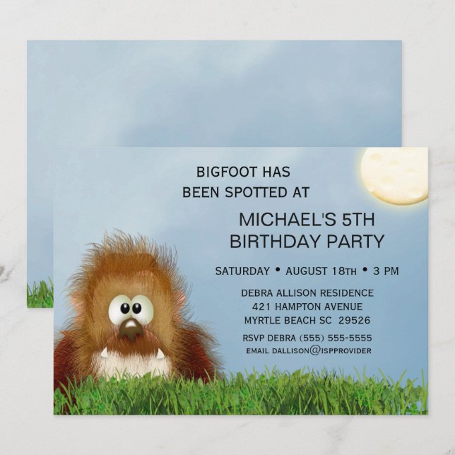 Big Foot/ Sasquatch Birthday Party Invitation (Front/Back)