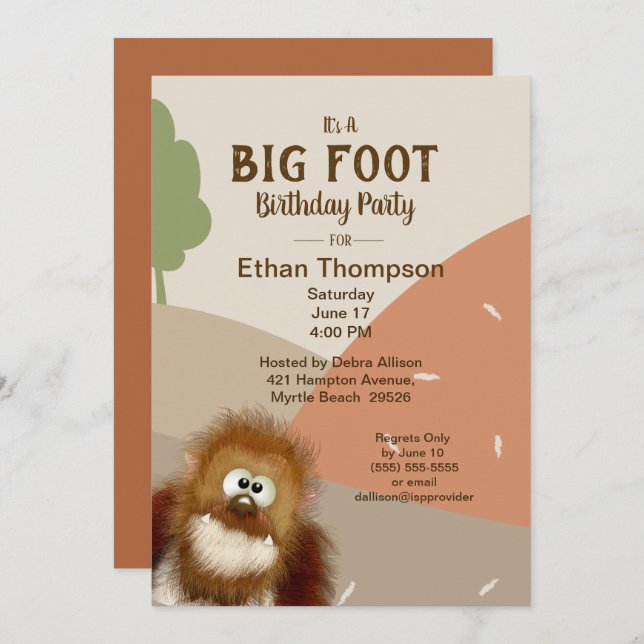   Big Foot/ Sasquatch Birthday Party   Invitation (Front/Back)