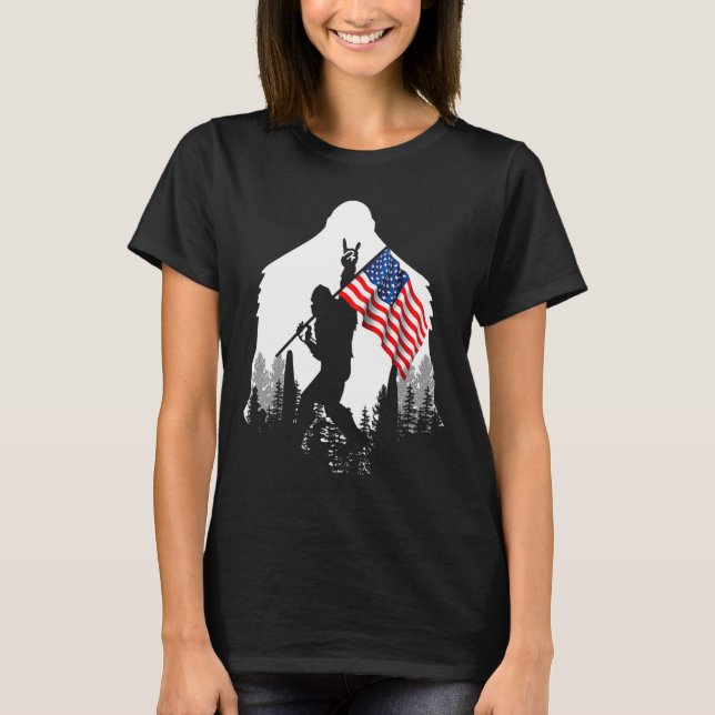 Big Foot Shirt Bigfoot American Flag Patriotic  (Front)
