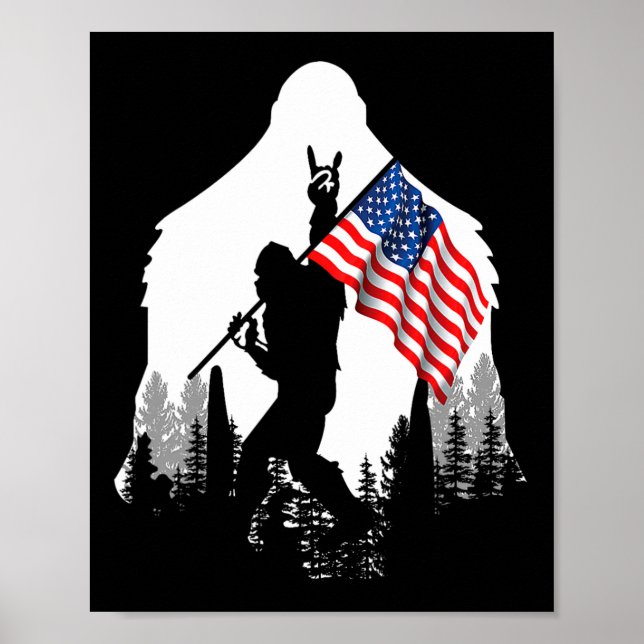 Big Foot Shirt Bigfoot American Flag Patriotic  Poster (Front)