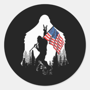 Big Foot Shirt - Bigfoot Sasquatch American Flag P Classic Round Sticker
