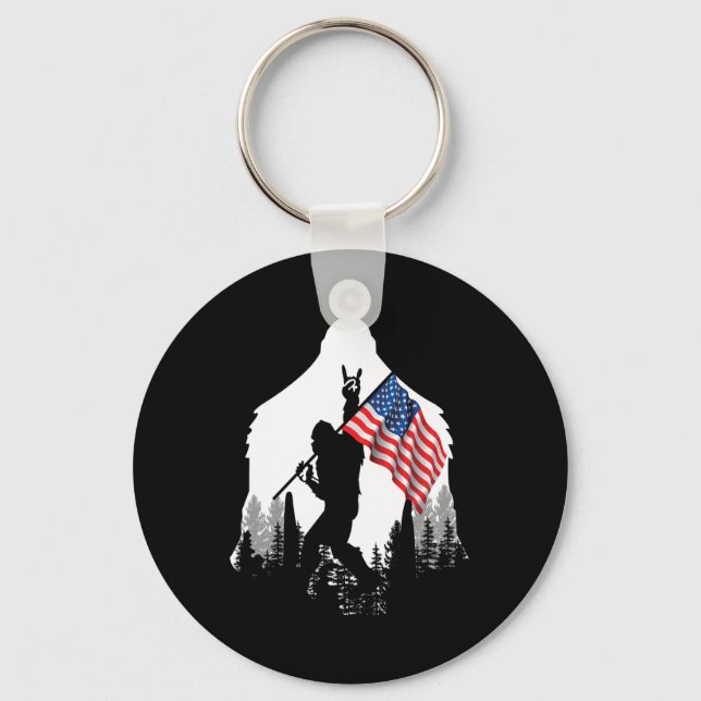 Big Foot Shirt - Bigfoot Sasquatch American Flag P Key Ring (Front)
