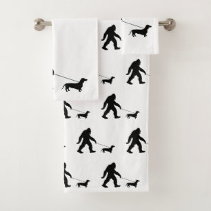 Big Foot Walking his Dog Bath Towel Set