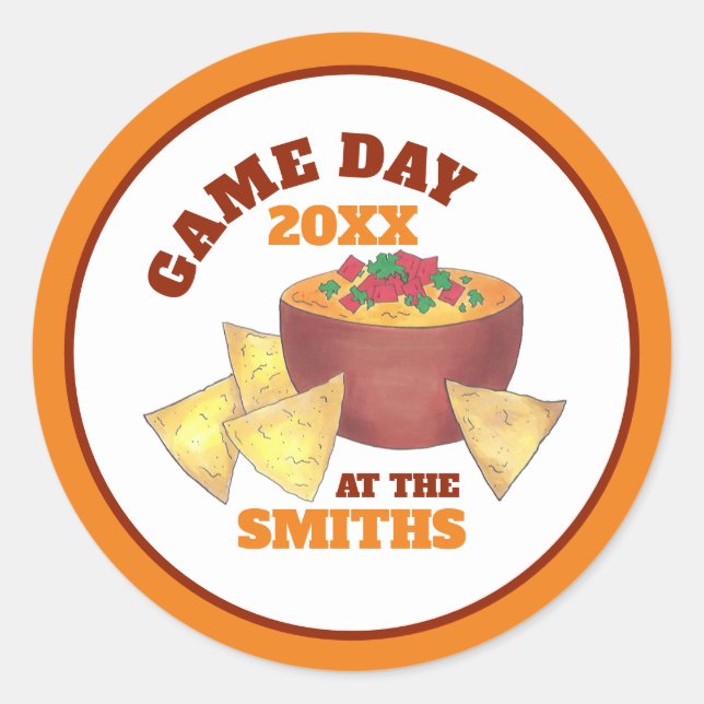 Big Football Game Tailgate Party Chips Cheese Dip Classic Round Sticker (Front)