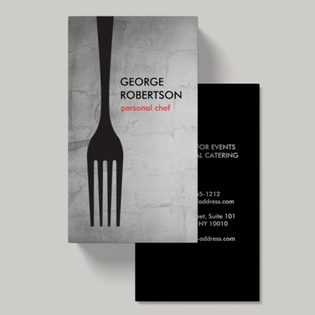 BIG FORK LOGO Silver Chef, Catering, Restaurant Business Card (Creator Uploaded)