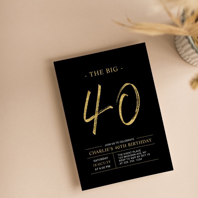 Big Forty | Gold & Black 40th Birthday Party Invitation (Creator Uploaded)