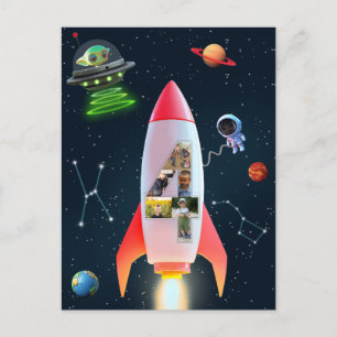 Big Four with Photos   4th Birthday Rocket Space Postcard