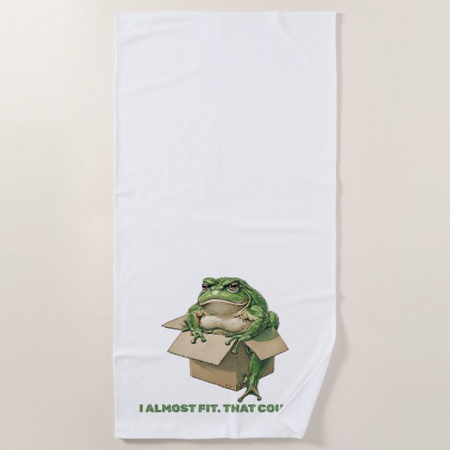Big Frog in Small Box – I Almost Fit Meme Design Beach Towel (Front)