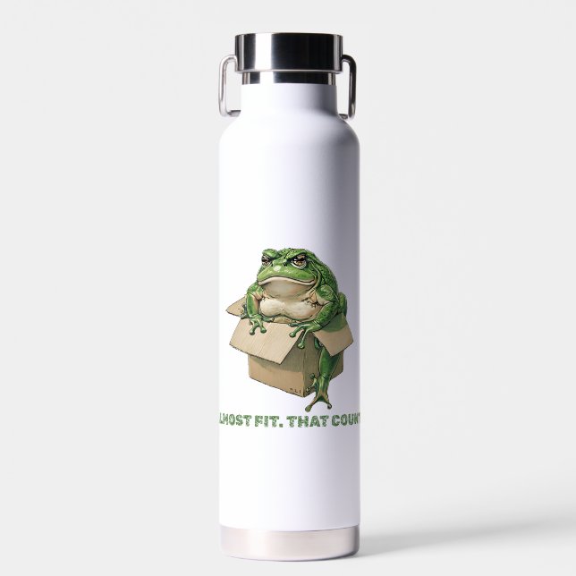 Big Frog in Small Box – I Almost Fit Meme Design Water Bottle (Front)