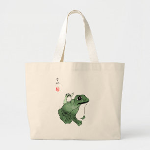 Big Frog Little Japanese Frog Toad 19th Century  Large Tote Bag