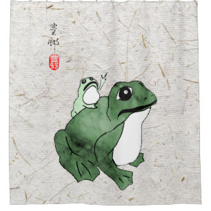 Big Frog Little Japanese Frog Toad 19th Century  Shower Curtain