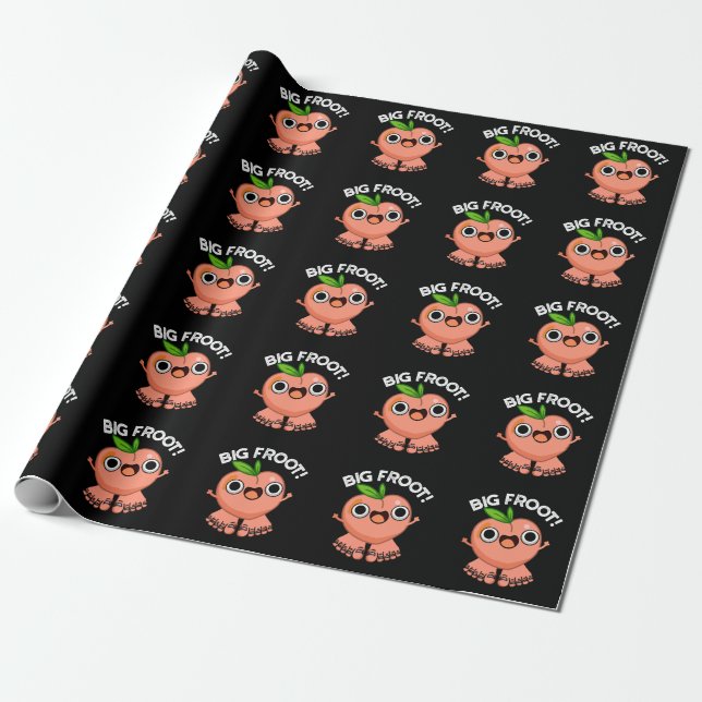 Big Froot Funny Big Foot Pun Dark BG Wrapping Paper (Unrolled)
