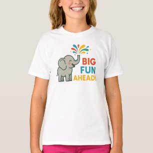 Big Fun Ahead Playful Gray Elephant Graphic T-Shirt