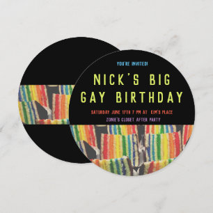 Big Gay Birthday Rainbow Cake Invite