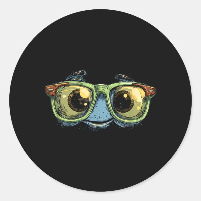 Big Glasses Face Look Classic Round Sticker (Front)