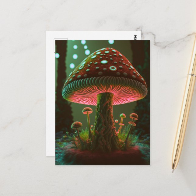 Big Glowy Mushroom - Green & Orange Postcard (Front/Back In Situ)