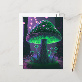 Big Glowy Mushroom - Green & Pink Postcard
