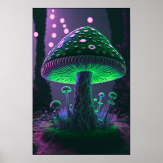 Big Glowy Mushroom - Green & Pink Poster