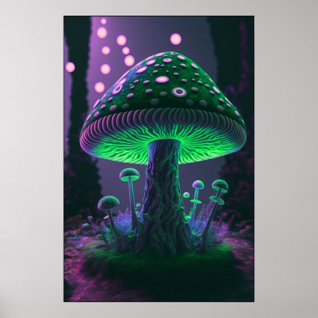 Big Glowy Mushroom - Green & Pink Poster (Front)