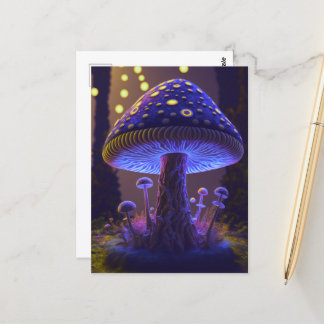 Big Glowy Mushroom - Indigo & Yellow Postcard