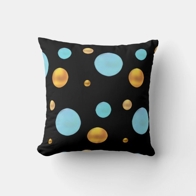 Big Gold and Turquoise Polka Dots Cushion (Front)