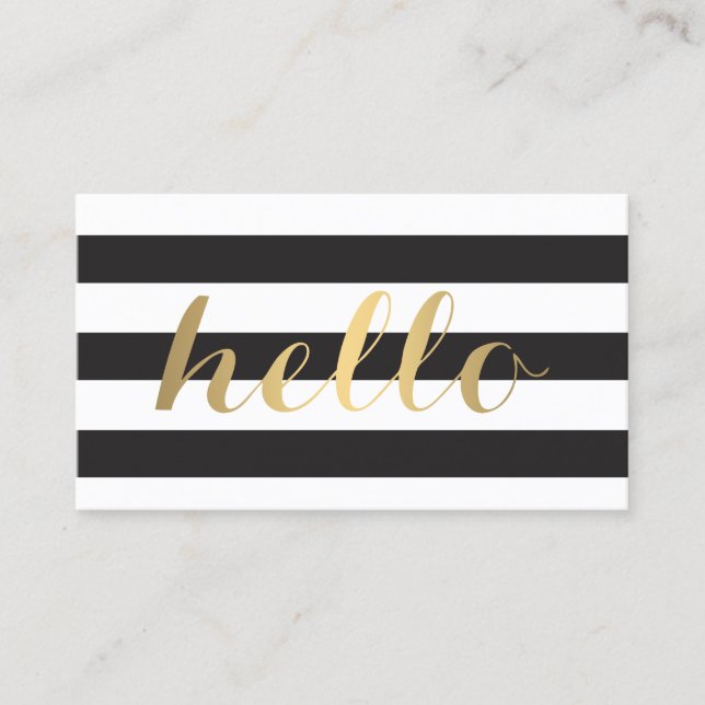 Big Gold Hello Simply Striped Business Card (Front)
