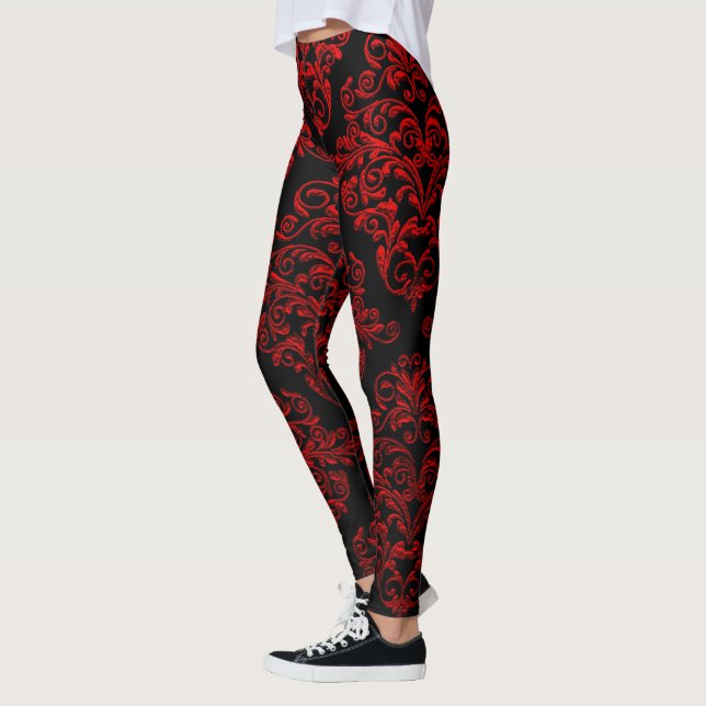 Big Gothic Damask Red Elegance Leggings (Left)