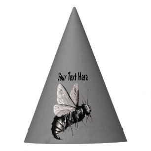 Big Gothic Scary Bee Skull Bones on Wings Grey Party Hat