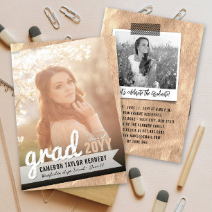 Big Grad Scribbles Bronze Foil Graduation Party Invitation