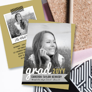 Big Grad Scribbles Photo Modern Graduation Party Invitation