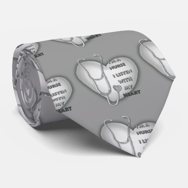 Big gray heart nurse  tie (Rolled)