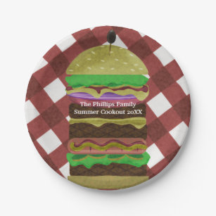 Big Greasy Hamburger Summer Cookout Red BBQ Party Paper Plate