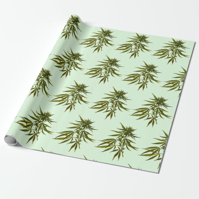 Big Green Buds on Light Green Background Wrapping Paper (Unrolled)