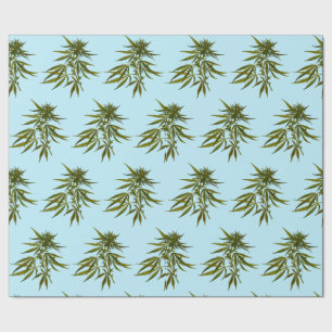 Big Green Buds on Sky Blue Background Wrapping Paper