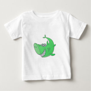 Big Green Cartoon Shark Baby T-Shirt