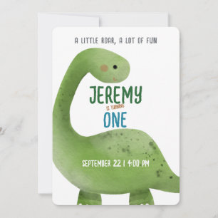 Big Green Dinosaur First Birthday Invitation