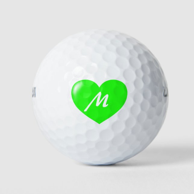 Big Green Heart Monogram Template Golf Balls (Front)