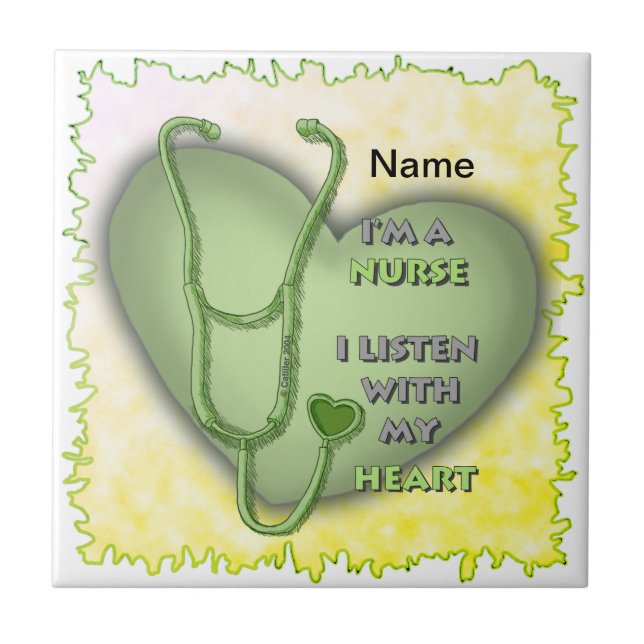 Big green heart nurse  ceramic tile (Front)