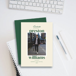 Big Green Name Graduation Announcement Photo Card