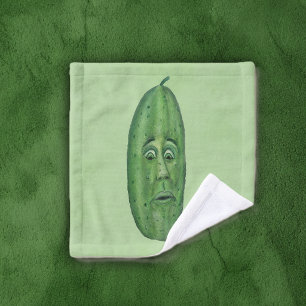 Big Green PIckle With Surprised Face on Green Wash Cloth