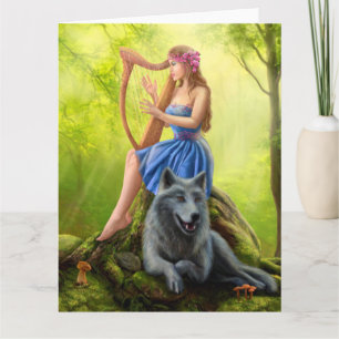 Big Greeting card Fantasy girl fairy and wolf