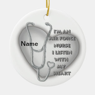 Big Grey Heart Air Force Nurse Ceramic Ornament