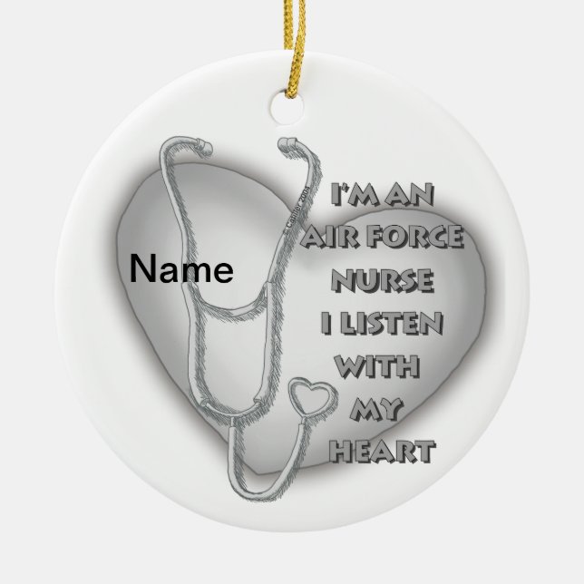 Big Grey Heart Air Force Nurse Ceramic Ornament (Front)