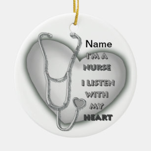 Big grey heart nurse  ceramic ornament